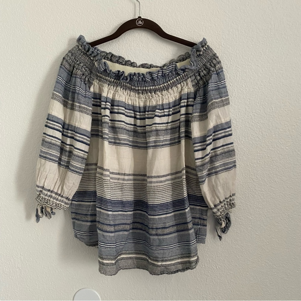 Beach Riot Women's Size Small Blue Striped Off the Shoulder Top - Picture 1 of 5